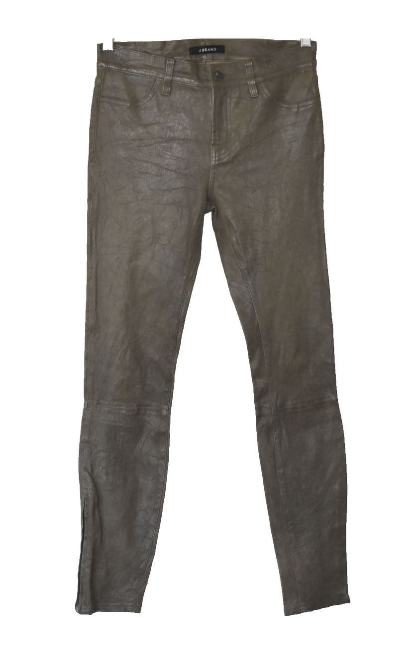 B5 NEW J BRAND Olive Lamb Leather Slim Skinny Ankle Zip Pants Size 27